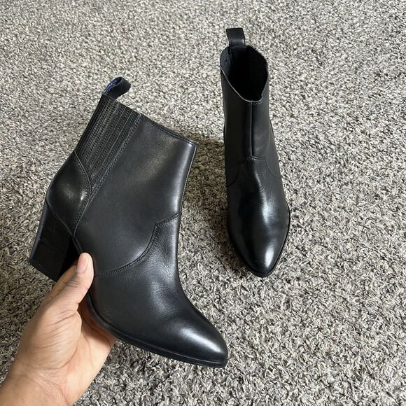 Boden Western Ankle Boots Black Leather Block Heel Pointed Toe Size 39 US 8 NEW - Picture 1 of 8